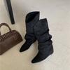Dames Laarzen Spitse Neus Halve Kuit 2026 Herfst Nieuwe Mode Chelsea Laarzen Hoogte-verhogende Inlegzolen Retro Hoge Kwaliteit Mujer Botas