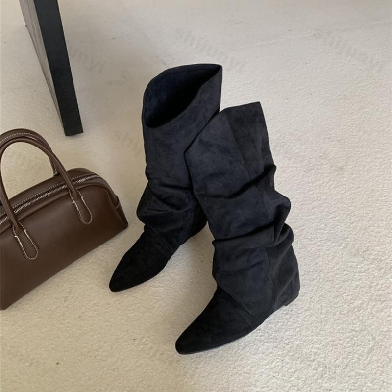 Dames Laarzen Spitse Neus Halve Kuit 2026 Herfst Nieuwe Mode Chelsea Laarzen Hoogte-verhogende Inlegzolen Retro Hoge Kwaliteit Mujer Botas