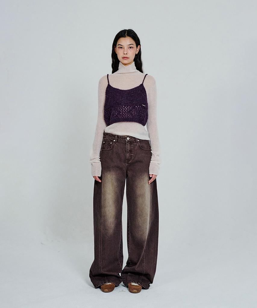 Deoaeteus Side Panel Wide Denim Pants_Brown