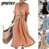 JPNTKY Fashion Summer Spring  Short Sleeve V-Neck Casual Dresses