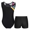Maillot de ballet sans manches patchwork imprimé pour fille, short avec ceinture en V à la taille, tenue de danse et de gymnastique