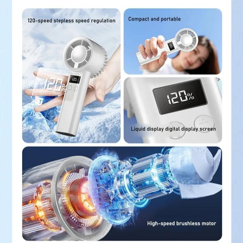 Portable Handheld Fan Mute Personal Highspeed Fan Air Calculating Fan Large-capacaity Battery Mute Electric Fan For Outdoor