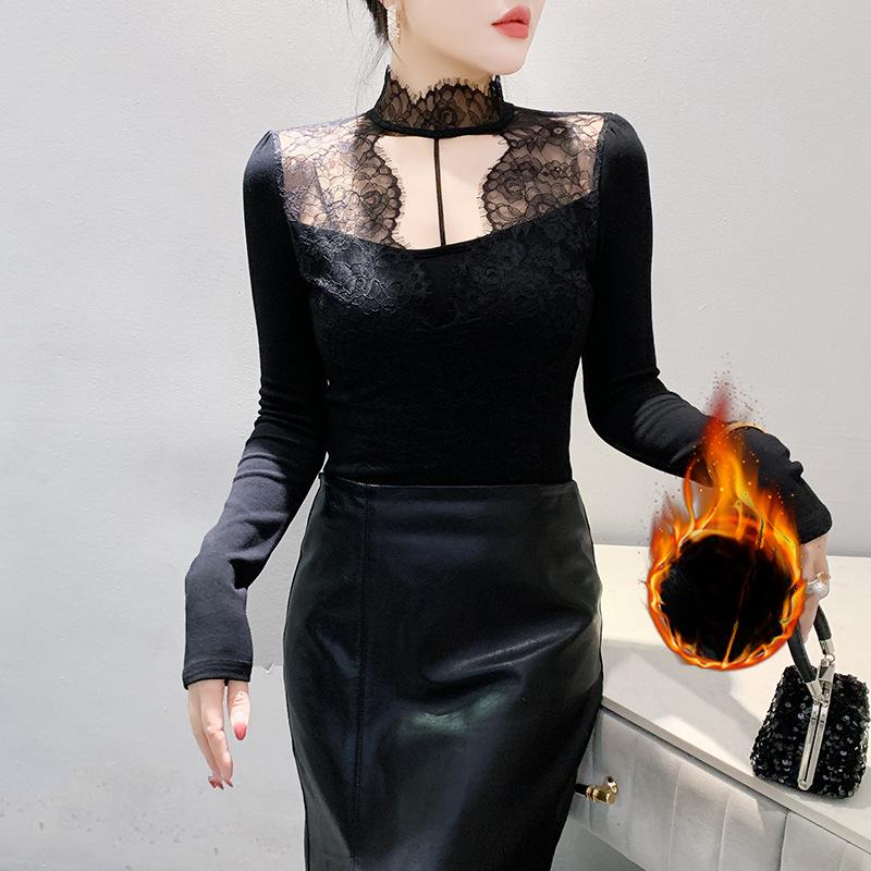 

Корейский новый ажурный кружевной топ новогодняя мама плюс бархатная базовая рубашка футболка для женщин 4XL