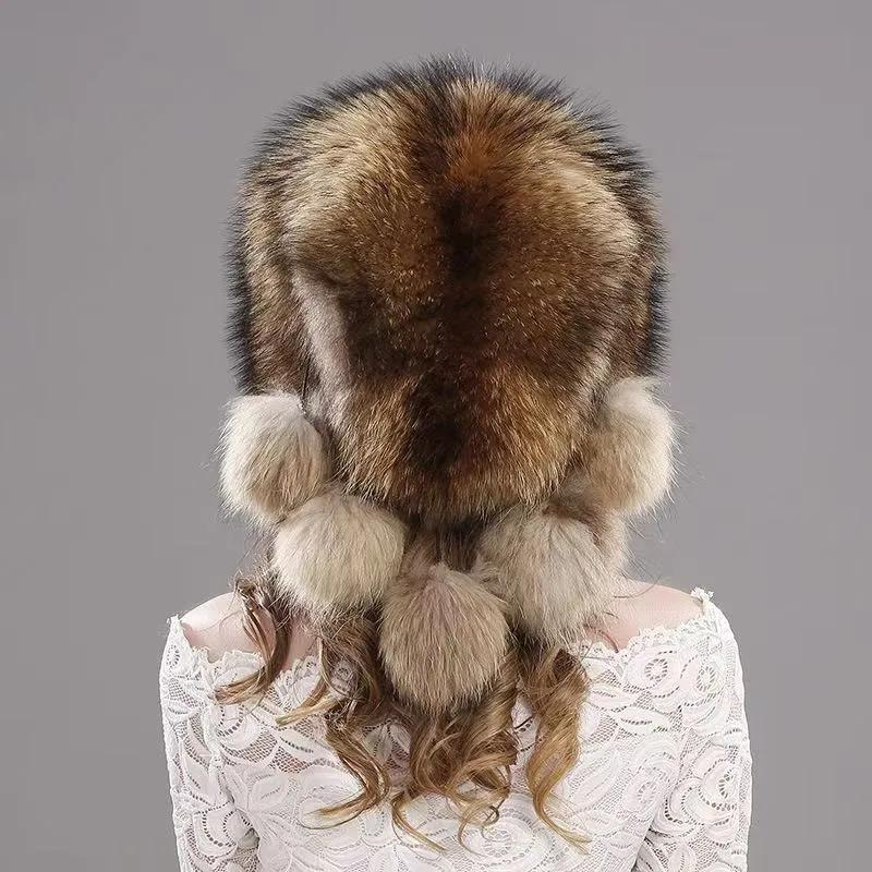 WTEMPO Furry Balls Decor Hats Cycling Skiing Faux Fur Inner Faux Leather Hats Autumn Winter Outdoor Men's Windproof Cold-proof Warm Plush Bomber Hats