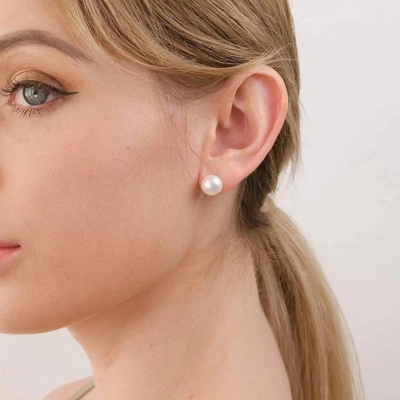 Natural Freshwater Pearl Stud Earrings Real 925 Sterling Sliver Earring Cultured White Pearl For Women Earring Jewelry