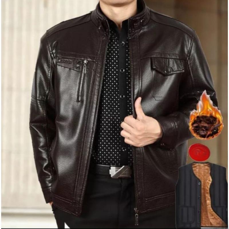 

Одежда для отцов среднего и пожилого возраста, мужские кожаные куртки, мужские кожаные куртки с воротником-стойкой, повседневная одежда 170