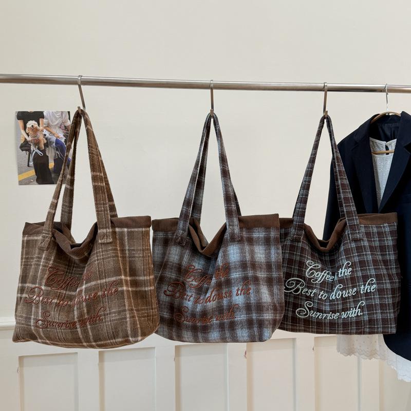 2025 Plaid Casual Commuter Shoulder Bag - Large Capacity Woolen Handbag Tote for Ladies