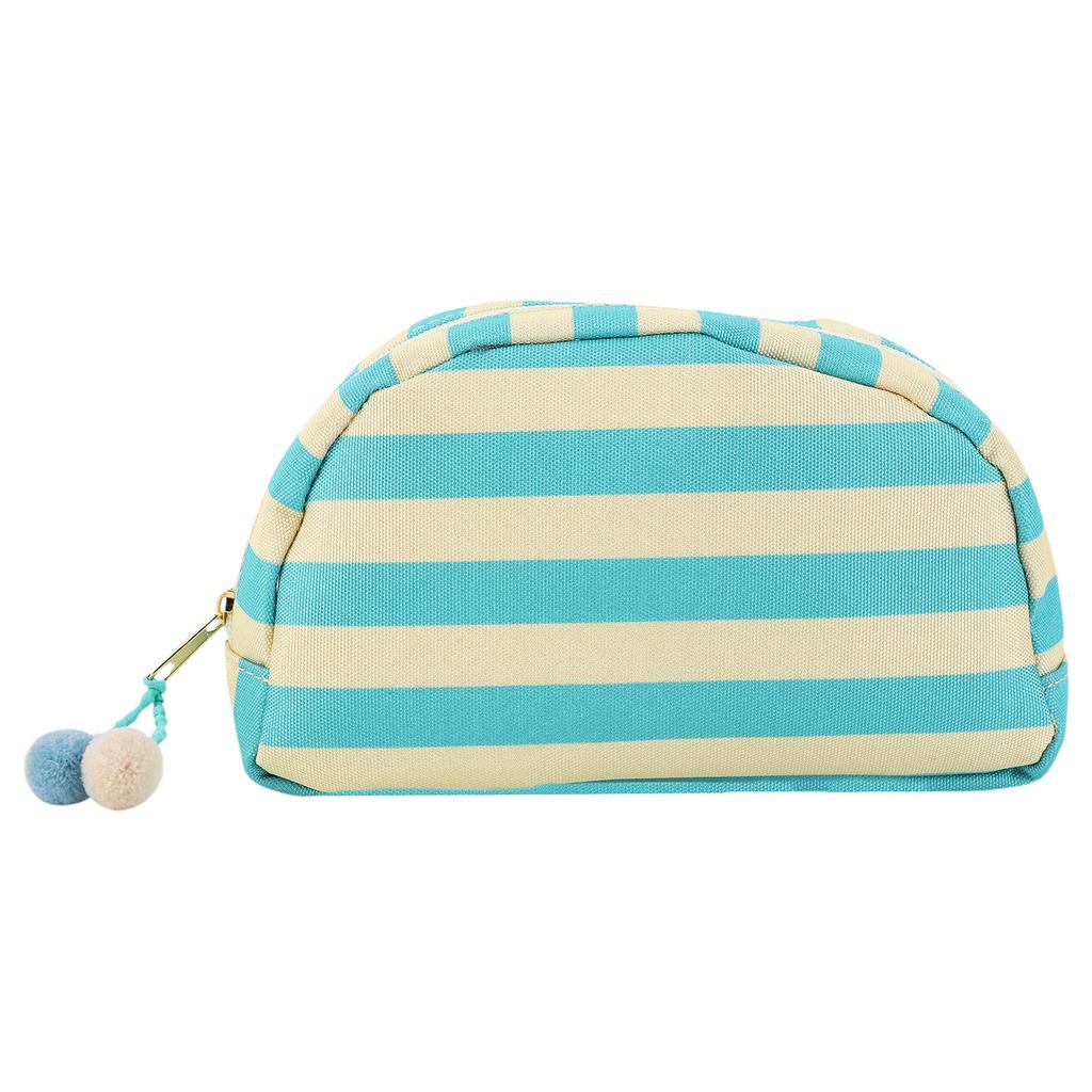Stylish Fringed Stripe Cosmetic Bag Nylon Bridesmaid Holiday Essentials Pouch with Cute Color Ball Gift for Family & Friends