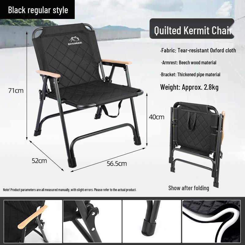 Kermit Portable Folding Camp Chair - Thick Oxford, No Assembly Required, High Load Bearing for Outdoor Camping and Fishing.