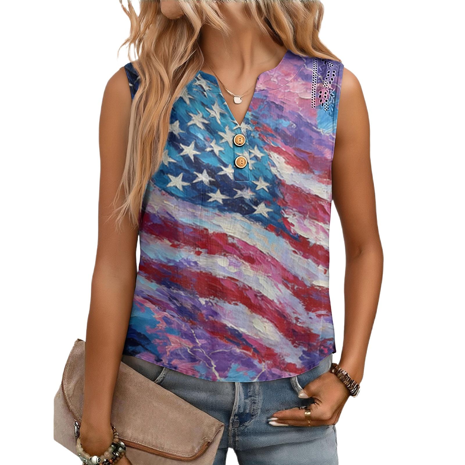 

Женская повседневная, свободная, с принтом, без рукавов, льняная блузка M красный