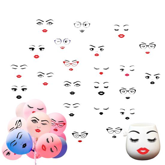 6 Sheets Face Stickers Lips Eyes Eyebrows Nose Decals Self Adhesive Woman
