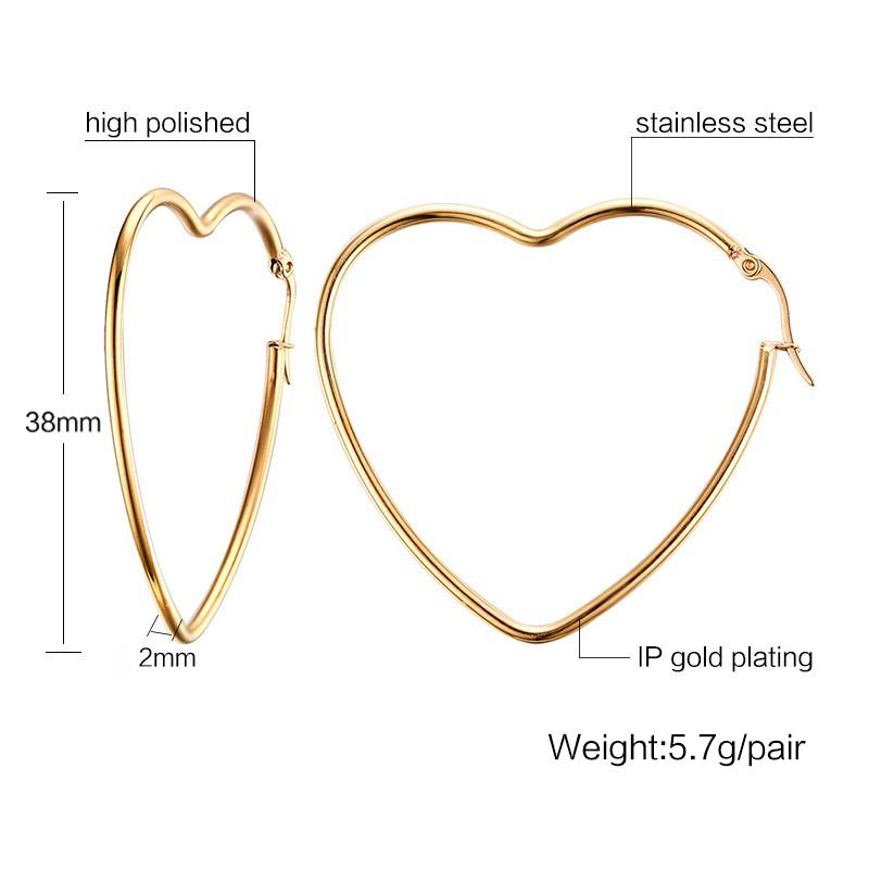 Love Shape Heart Earrings For Women Stainless Steel Ear Hoops Gold Plated Jewelry