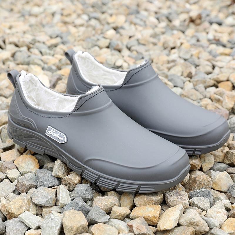 Low-top Rain Shoes Men's Summer Casual Fashion Short Rain Boots Men's Shoes Flat-bottomed Waterproof and Velvet Thick-soled Water Shoes Non-slip