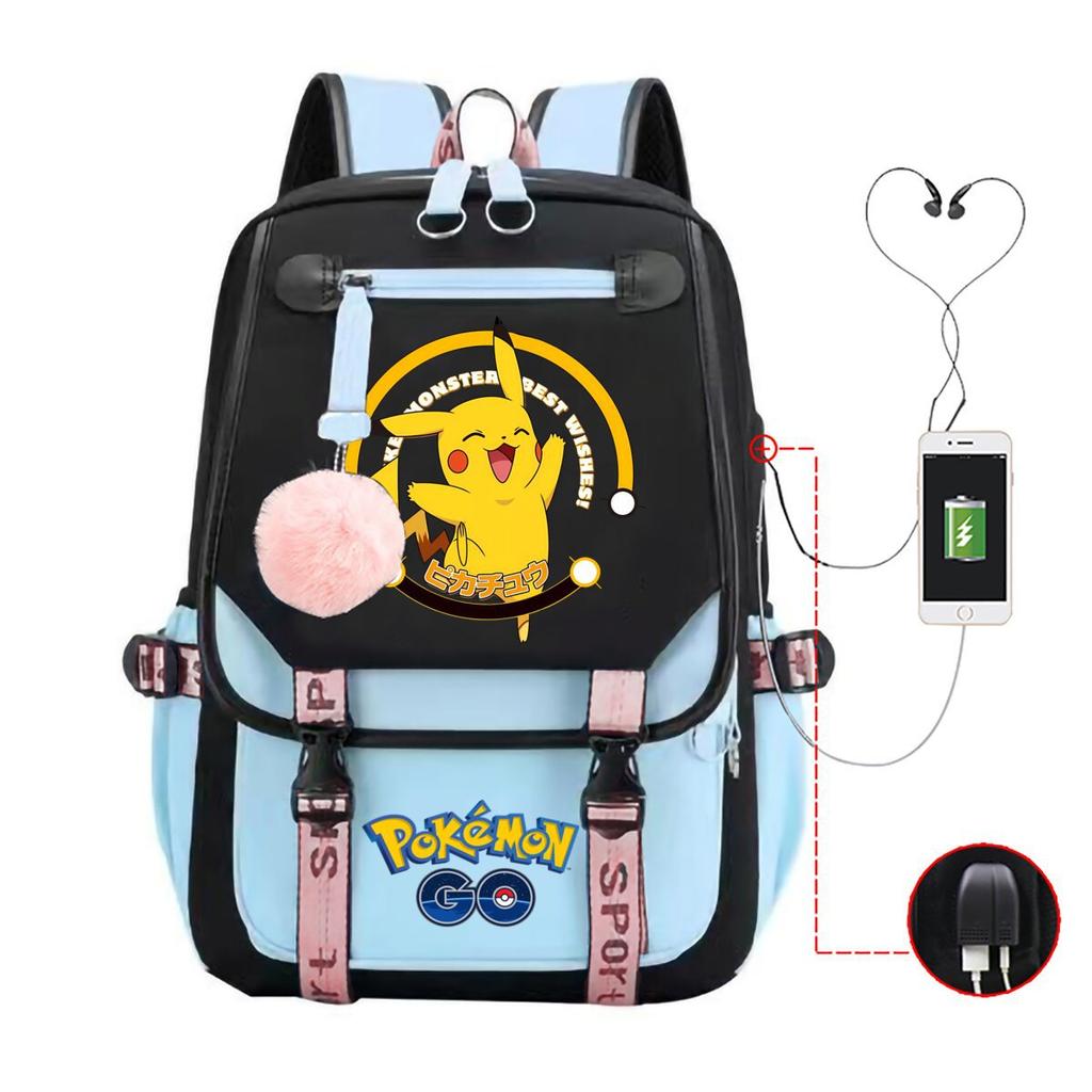 Contrasting Color Neutral Universal Schoolbag Cute Cartoon Print Primary And Secondary School Students Spine Protection Double Shoulder Usb Backpack