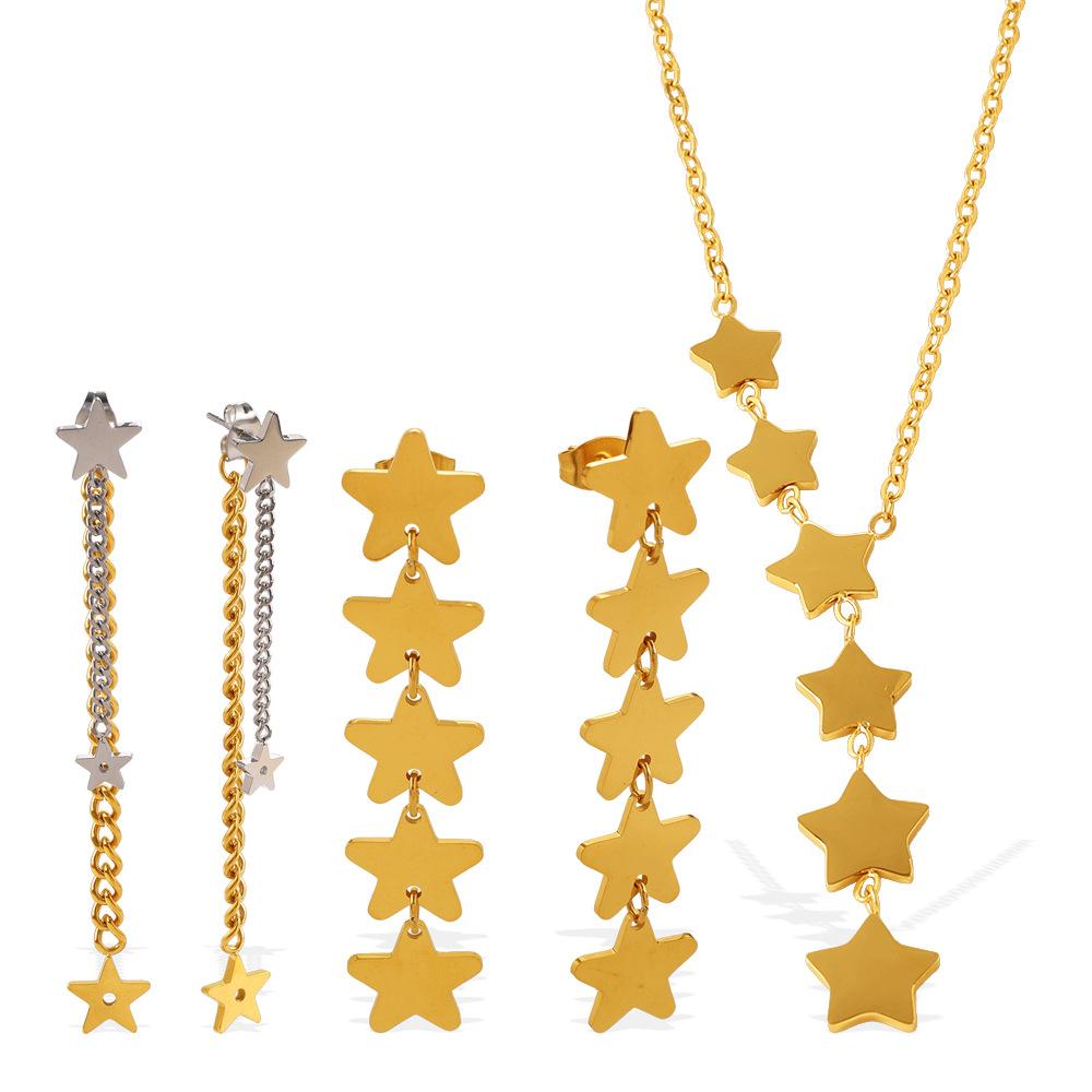 Romantic Fresh Star Tassel Pendant Earrings & Necklace, Light Luxury Niche Simple Jewelry Set