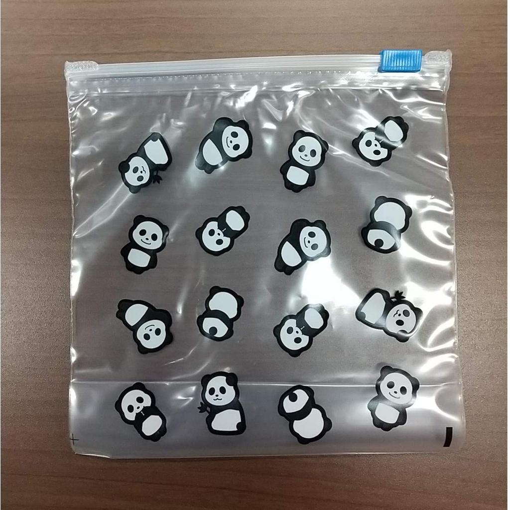 System Polymer Slide Zipper Storage Bag 15x15cm Thickness Panda Pattern Transparent 10 Pieces 0.06mm PND-0610
