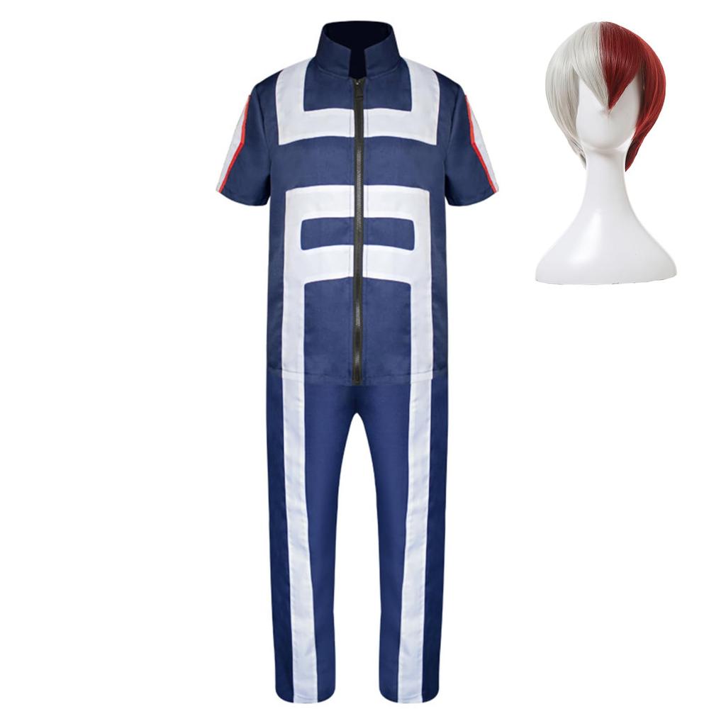 Shoto Todoroki Cosplay Costume with Gym Adult for School Festivals and Events Todoroki Gym Uniform with Size [Excellent Quality] Wig, Uniform,