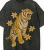 Vintage Washed Black Tiger TShirt Retro Japanese Ukiyoe Style Streetwear Casual Oversized Animal Graphic Tee for Men Women
