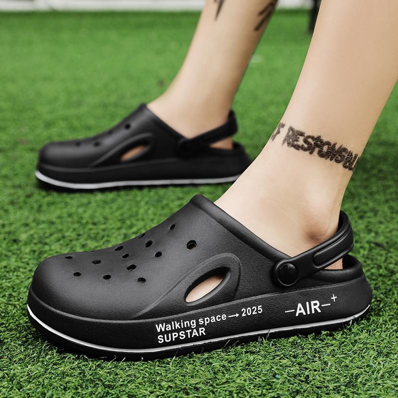 Fashion Men's Hollow Out Sandals 2024 New Summer Thick Bottom Slippers Non-slip Casual Soft Bottom Beach Shoes Pvc Upper Material