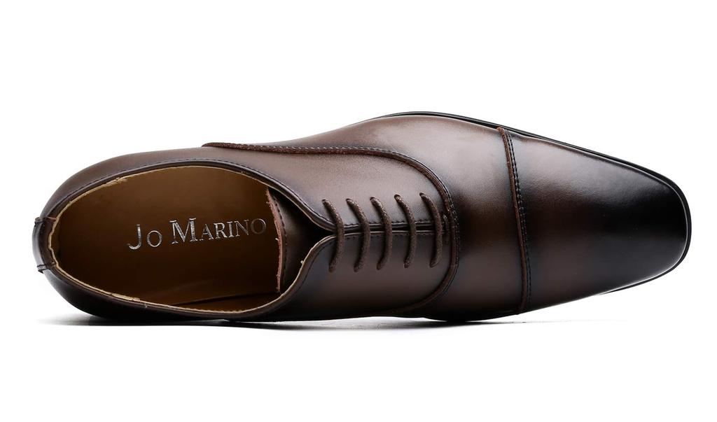 Jo Marino Men's Genuine Leather Business Shoes, Straight-Tip Dress Shoes, Non-Slip, Inner Wingtip, Size 1190 (Size 25.5, Dark Brown)