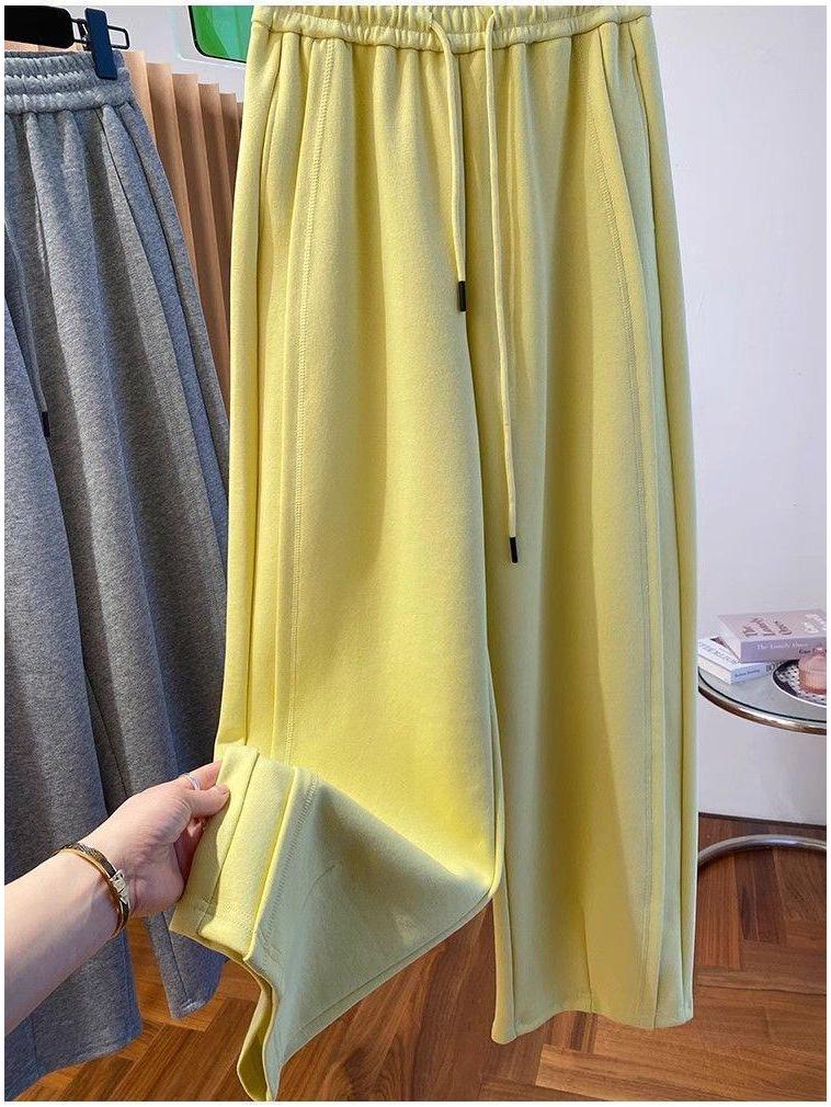 Plus Size High Waist Slimming Sweatpants - Spring New Style, Extra Large, Casual Drawstring, Straight Wide Leg for Women