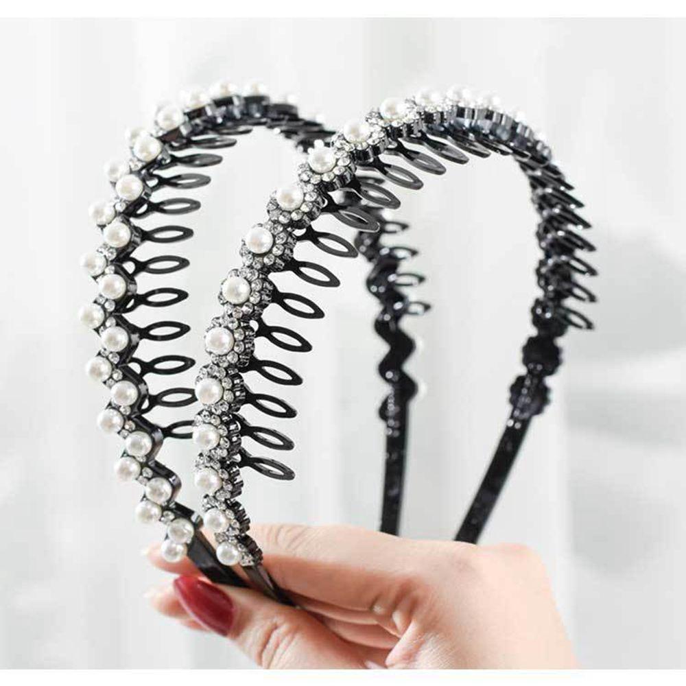 Wave Rhinestones with Gear Female Hairbands Korean Style Headwear Flower Hair Hoop Pearl Headband