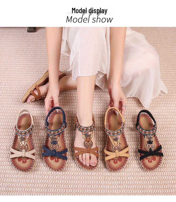 2025 Bohemian Rhinestone Women's Summer Sandals - Flat, Round & Open Toe