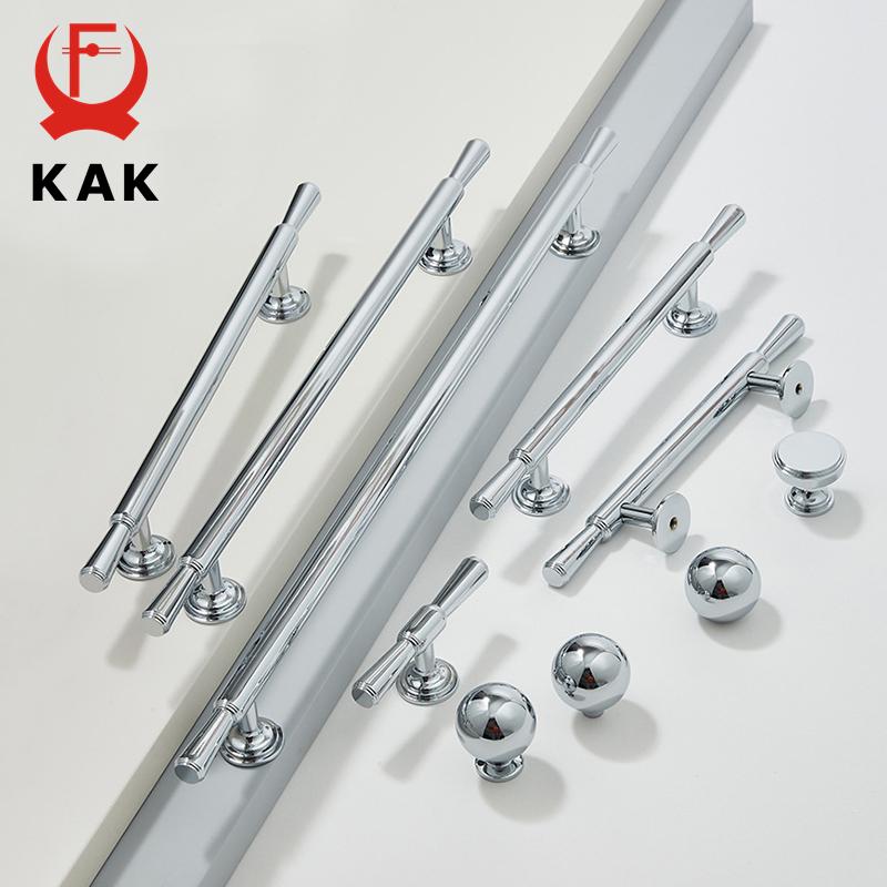KAK Bright Chrome Kitchen Handles for Cabinets Zinc Alloy Silver Furniture Handles for Cabinets and Drawers Door Hardware