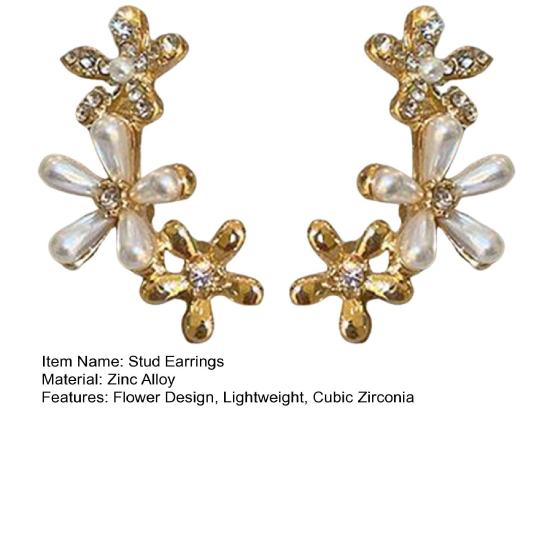 1 Pair Stud Earrings for Women, Micro-Paved Cubic Zirconia Flower Design Ear Studs, Jewelry Gift for Daily Wear