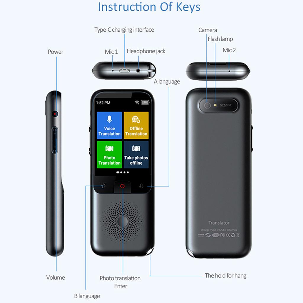 Portable Language Translator Device 138 Languages Online Translation 17 Languages Offline Translation Support Voice