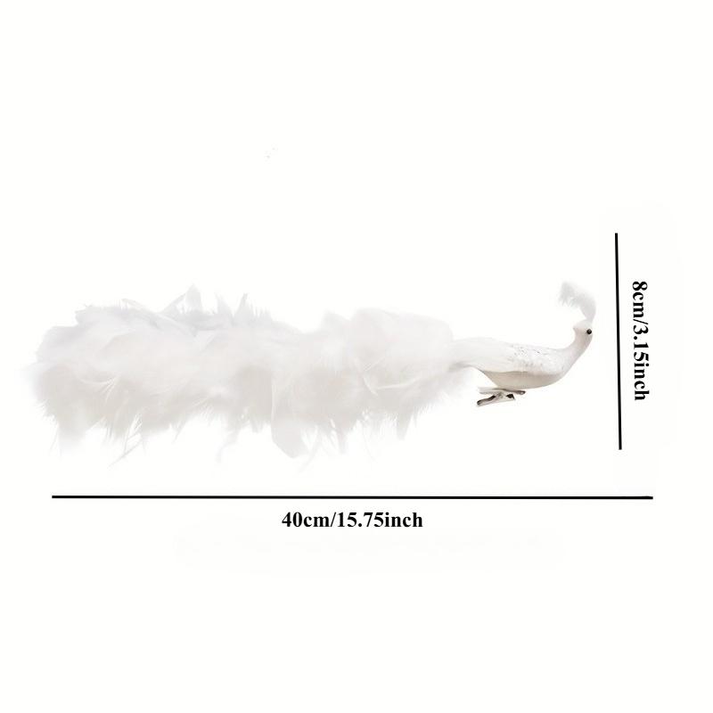 

1 шт. Белый павлин Рождественские украшения для елки, с перьевым хвостом и искусственными клипсами в комплекте - Идеально для праздничных украшений