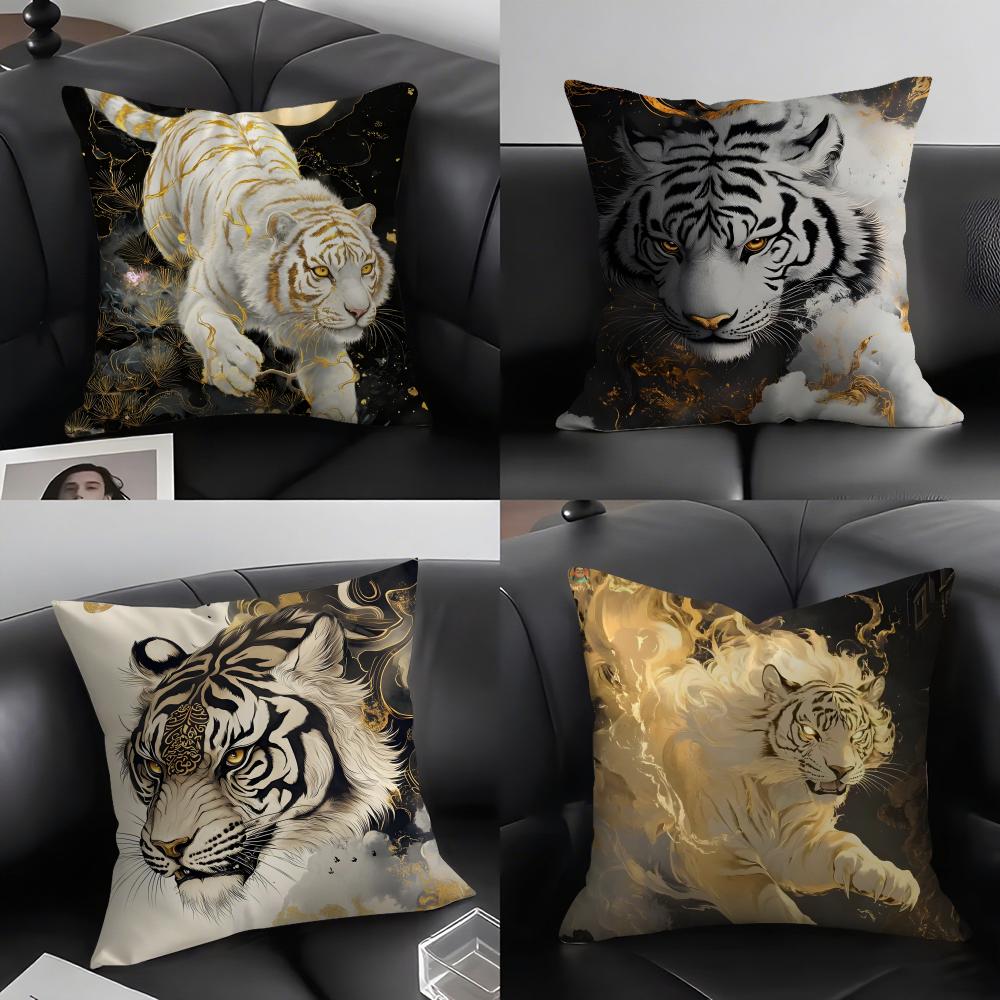 White Tiger Cool Cushion Cover Pillowcase Ultra Soft Skin Friendly Fabric Cloud Like Comfort  Concealed Zipper