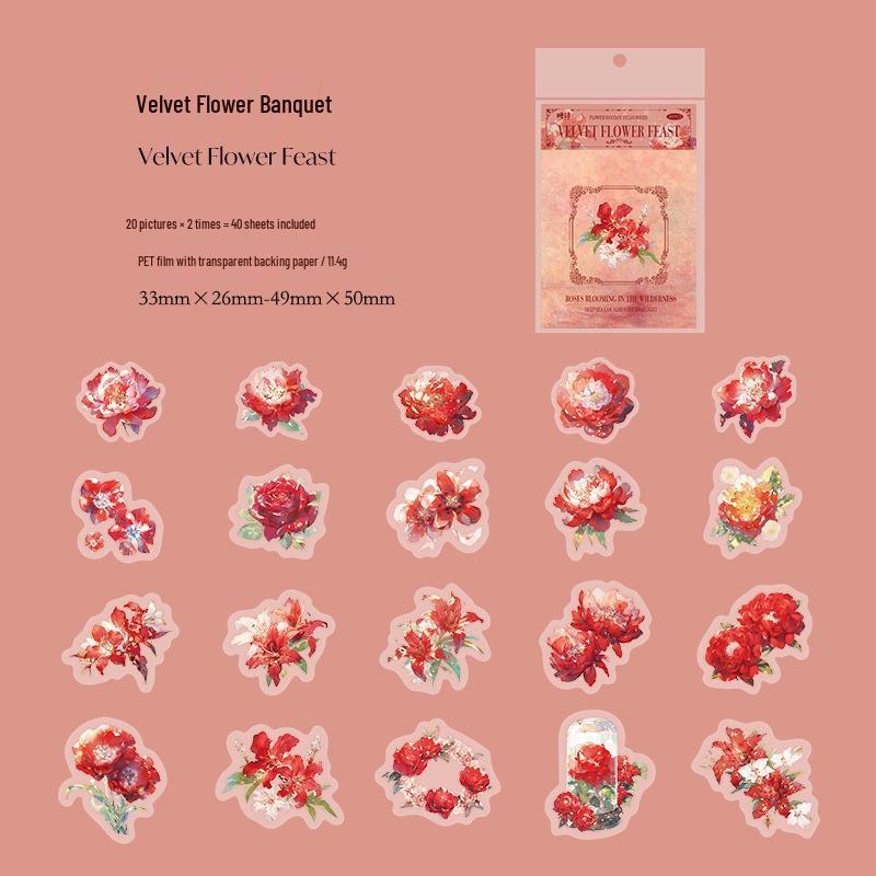 Flower Fantasy Illustration PET Sticker Pack: 40 Decorative Sheets for Journals & Collages