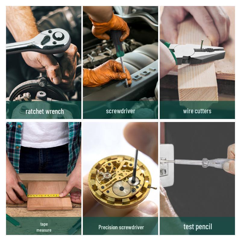Three-Layer Multi-Functional Tool Set with Electric Drill for Home Renovation