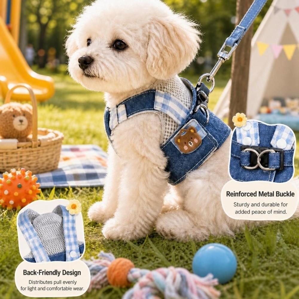 Adjustable Buckle Pet Harness Set Adjustable Pet Walking Set Cute Dog Vest Harness Pet
