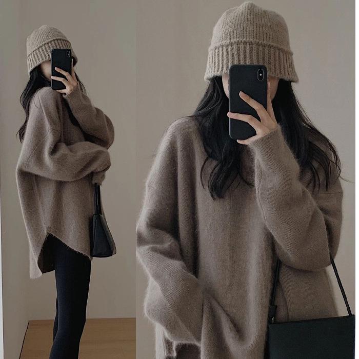 Arctic Velvet Plus Size Women's Knit Sweater - Thickened Mid-Length Solid Autumn/Winter Base Layer Top