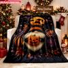 Blanket 1pc Halloween Gnome with Pumpkin 2D-printed Flannel Throw Blanket-soft and Cozy Suitable for Use On the Sofa While Traveli