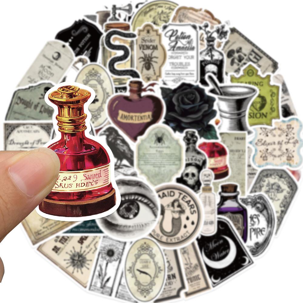 50 Pieces of 4-style Gothic Pharmacist Potion Decal Stickers for Skateboards, Notebooks and Suitcases