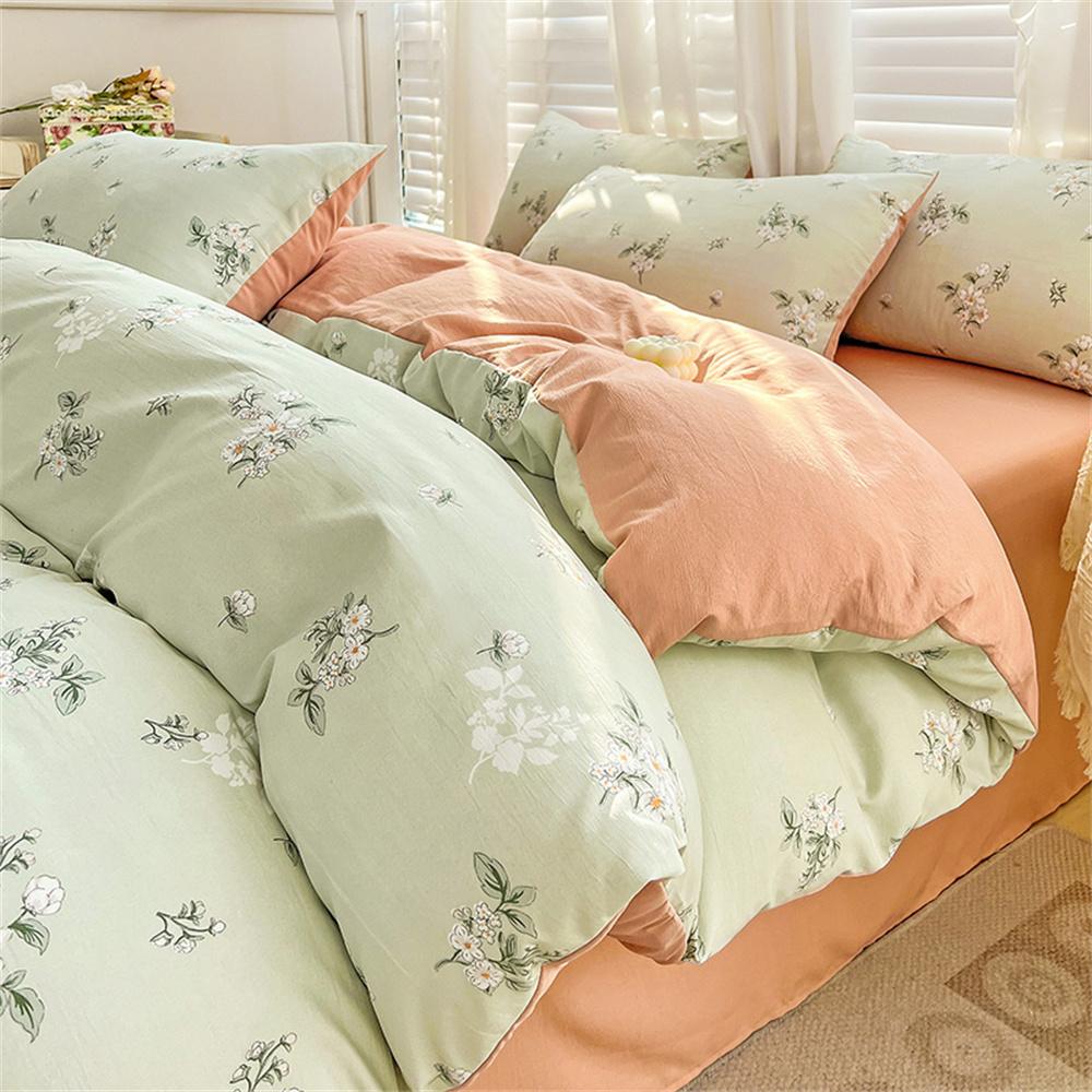 Four-piece Bedding Set Simple Duvet Cover Plant Flower Bed Sheet Adults and Kids Washed Cotton Pillowcase Home Textiles