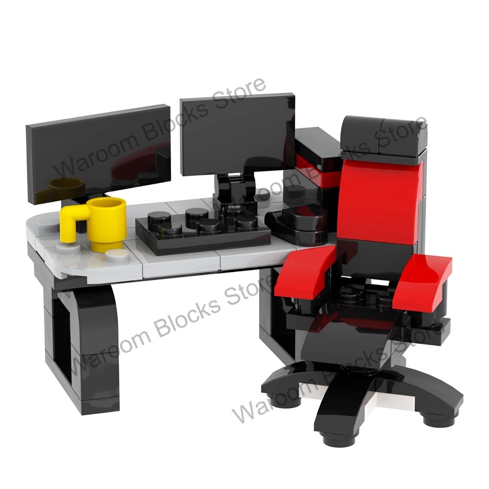 MOC City Bricks Počítačové stoly Nábytek Herní Kancelář Kompatibilní Figurky Stavebnice Kreativní Hračky Pro Děti Dospělé Dárek