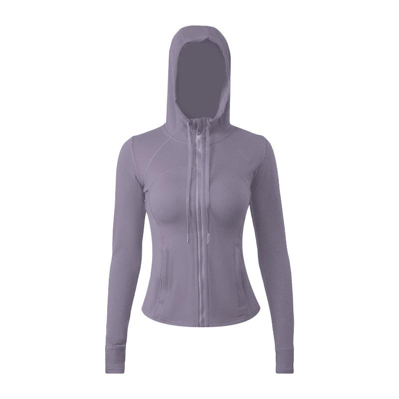 Damen Yoga Sportjacke mit Kapuze - Doppelseitig gebürstet, Hohe Elastizität, Slim Fit, Nude Feeling.