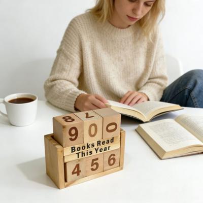 Contatore Libri Letti Quest'Anno Tracker Sfida di Lettura in Legno con Dadi Numerati Decorazione Libreria Amanti dei Libri Regalo per Secchione