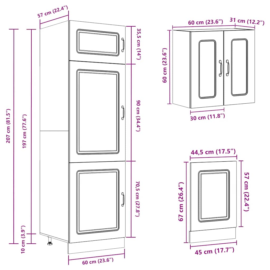 8 Piece Kitchen Cabinet Set Kalmar Concrete Grey Particleboard