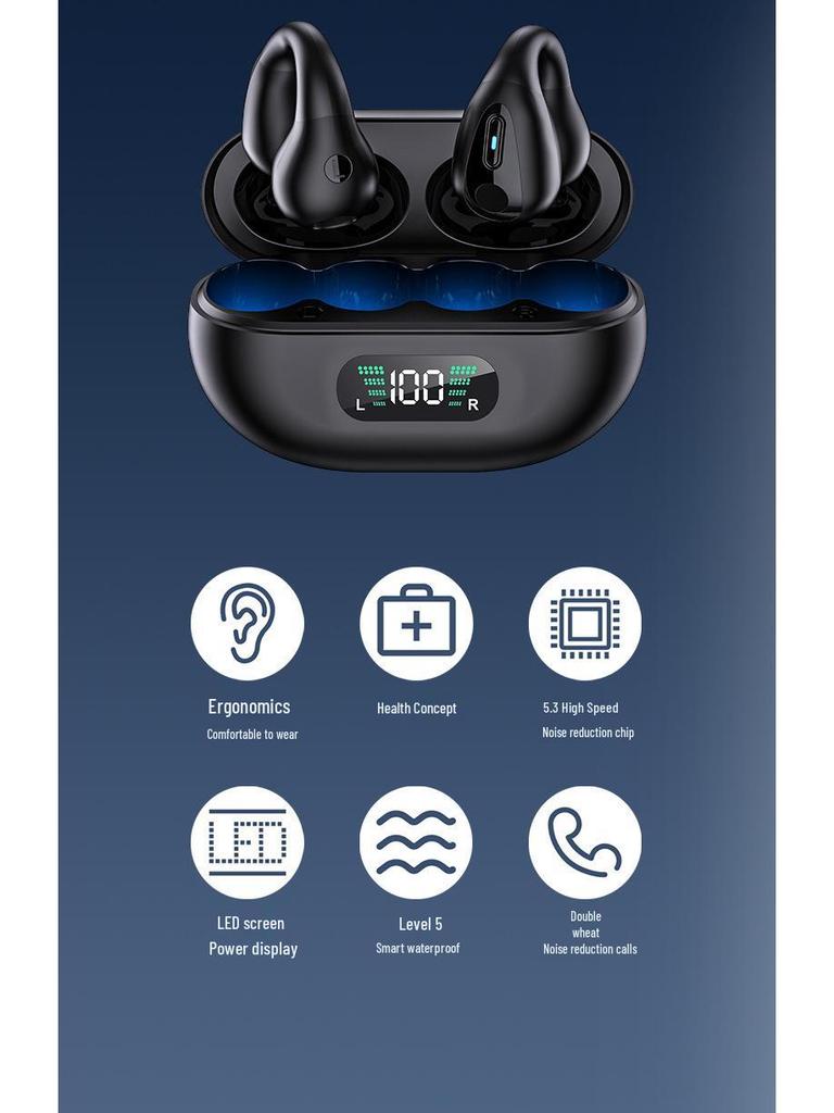 Cross-border Wireless Noise-Cancelling Over-ear Bluetooth Sports Earbuds with Large Battery and Ear Clip Design