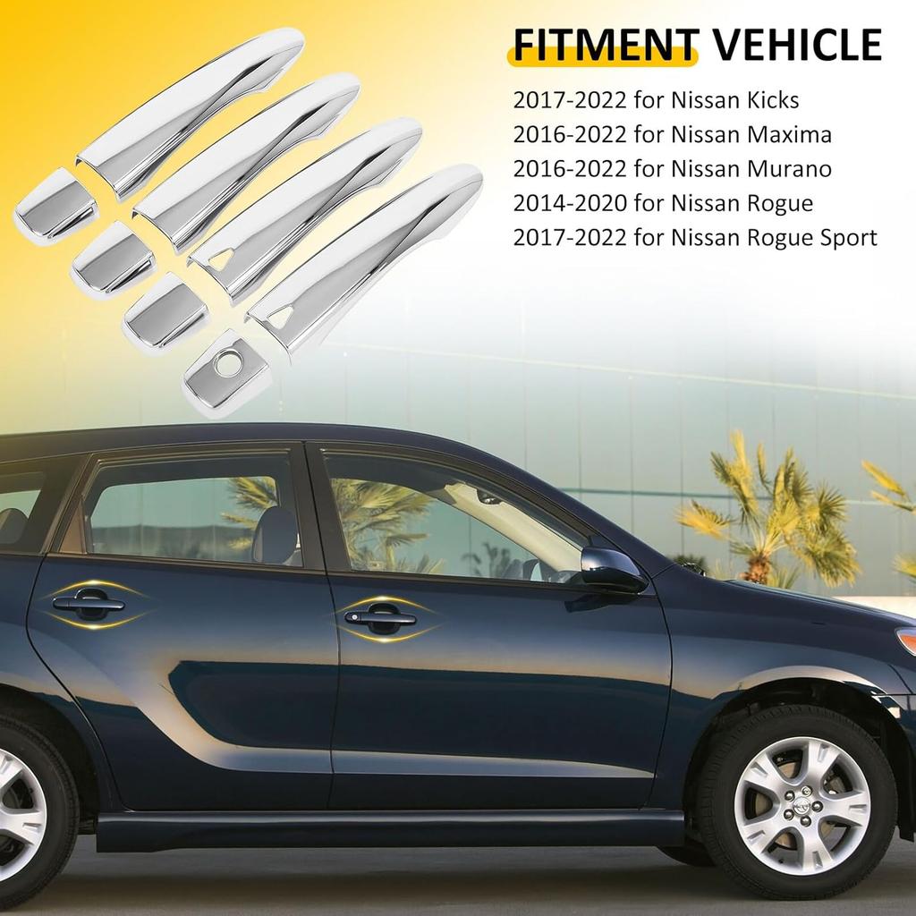 OCPTY 4PCS Door Handle Covers for Nissan Kicks (2017-2022), Maxima/Murano (2016-2022), Rogue (2014-2020), Rogue Sport (2017-2022) - Exterior Driver &