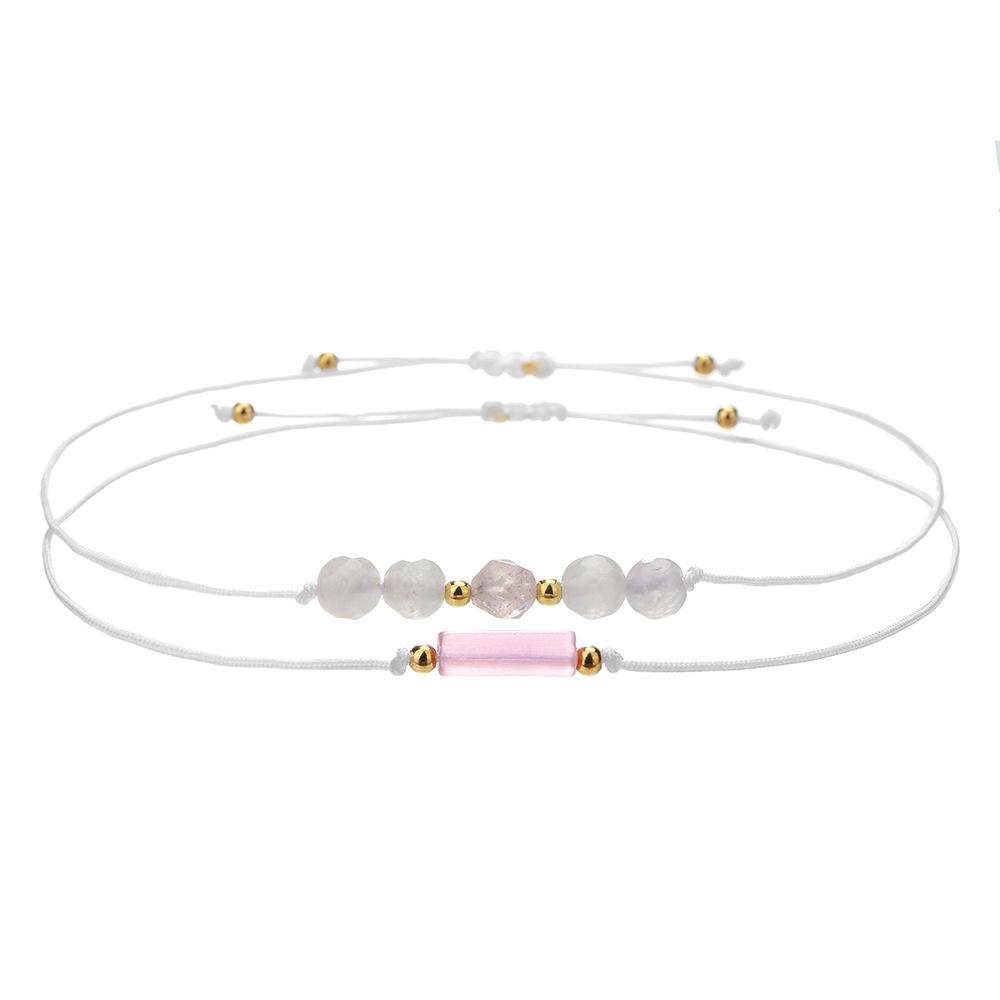 Woven Handmade Beaded Stone Bracelet Cylindrical Amethyst Tiger Eye Powder Crystal Bracelet Couple Friendship Bracelet