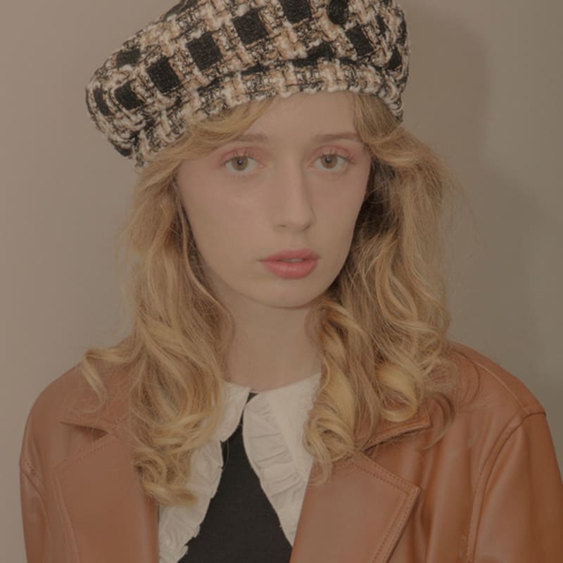 poesiedame tweed beret_black and brown