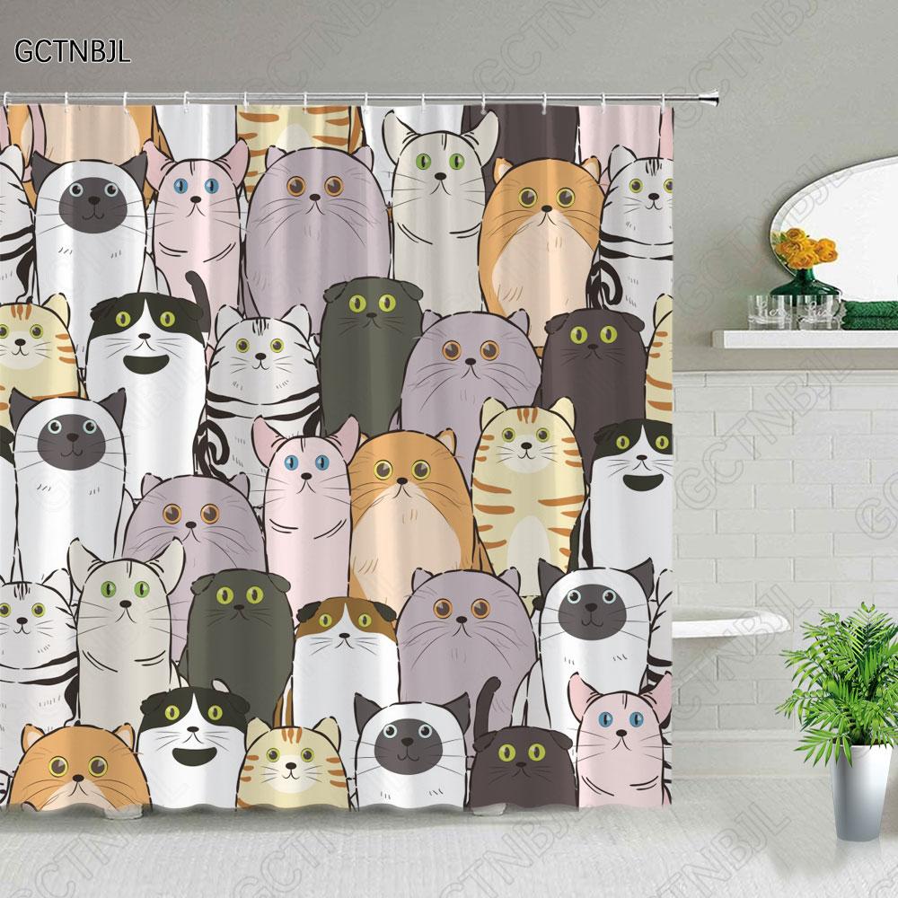 Cat Dog Cow Shower Curtain Set Cute Animal Bathroom Curtains Fabric Christmas Home Bathroom Decor Bathroom Accessories Set