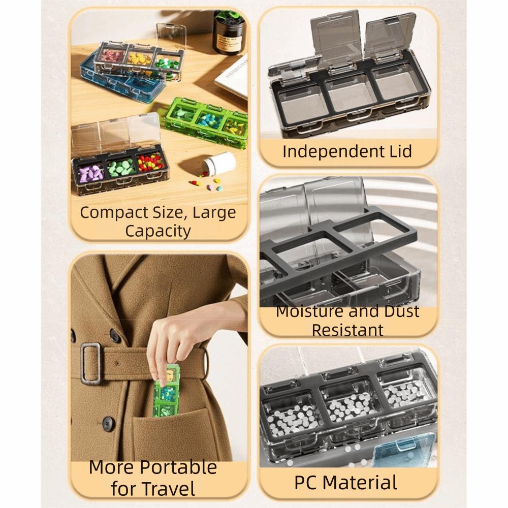 Large Capacity Portable Pill Box Waterproof Food-Grade Travel Medicine Case Transparent 3-Compartment Daily Pill Organizer