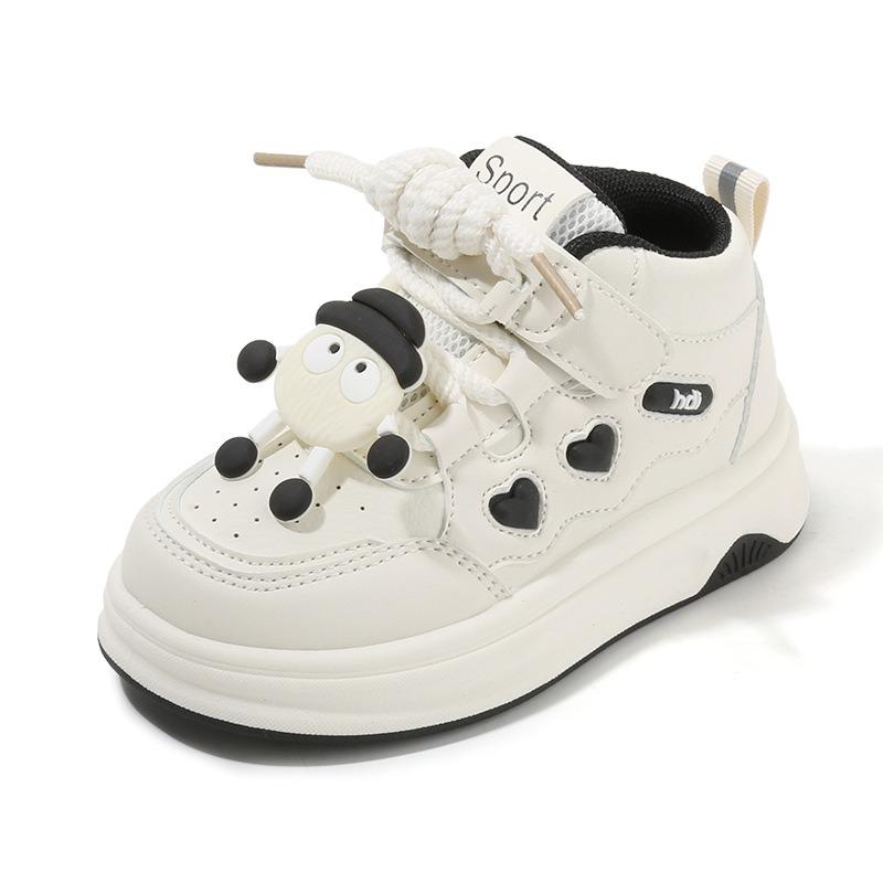 Children's Sports Shoes - Spring/Autumn Cartoon High-Top White Sneakers for Girls, Casual Skate Shoes for Boys, Soft-Soled Shoes for Toddlers